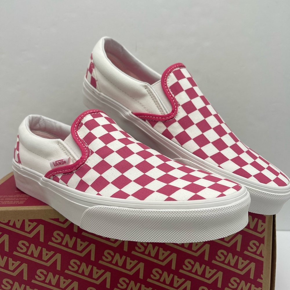Vans Pink and White Checkered Slip-On Sneakers - Picture 4 of 16